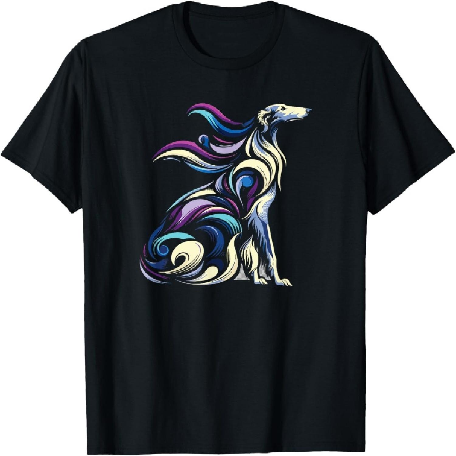 Colorful Russian Wolfhound Portrait Russian Wolfhound Lover T-Shirt S