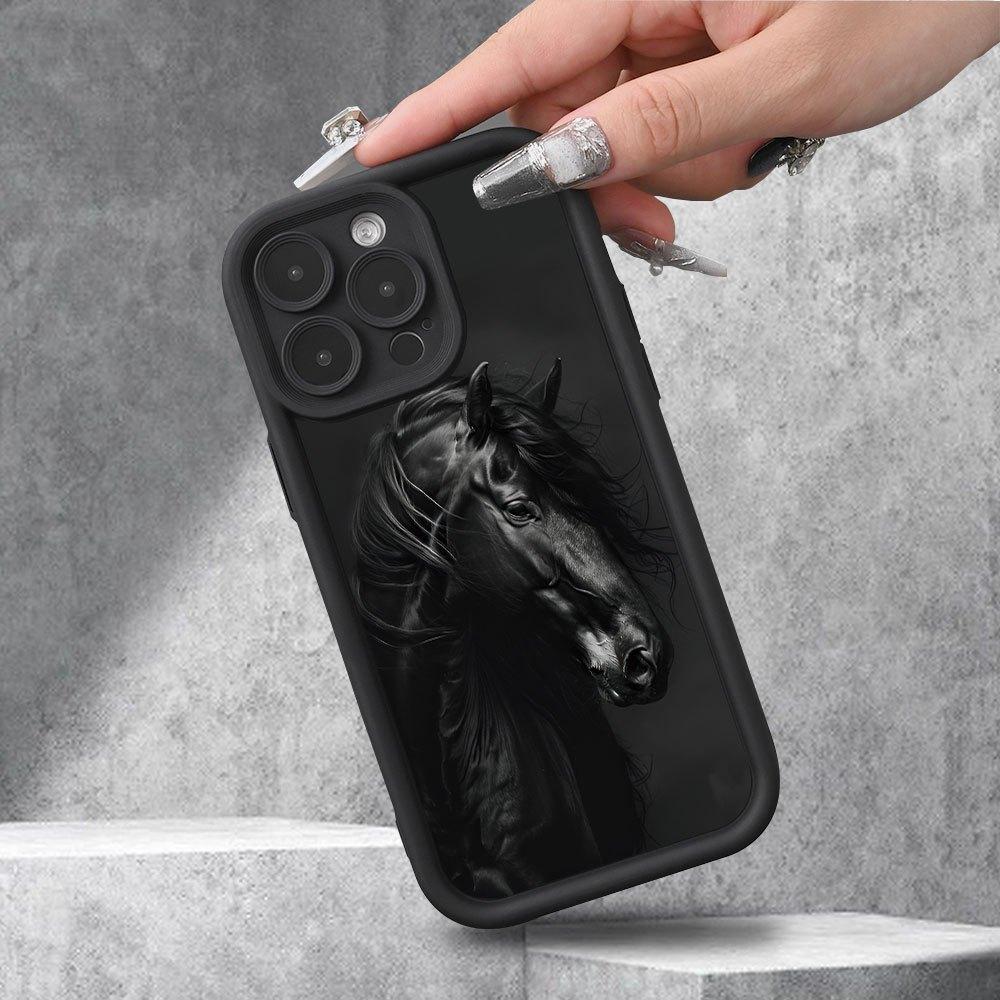 Black horse pattern aircraft phone case suitable for iPhone 17 16 15 14 13 12 11 Pro/ Max /Plus anti-fall and shockproof