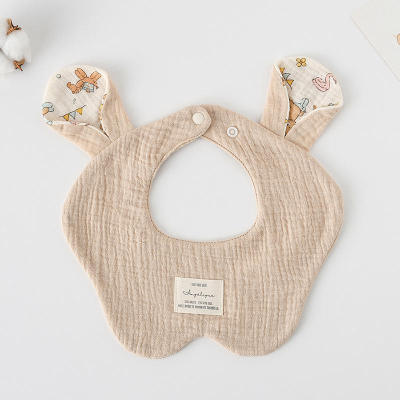 Lätzchen im koreanischen Stil aus 100% Baumwolle für Babys, 6-lagige Mullwindeln mit niedlichen Hasen- und Bärenohren