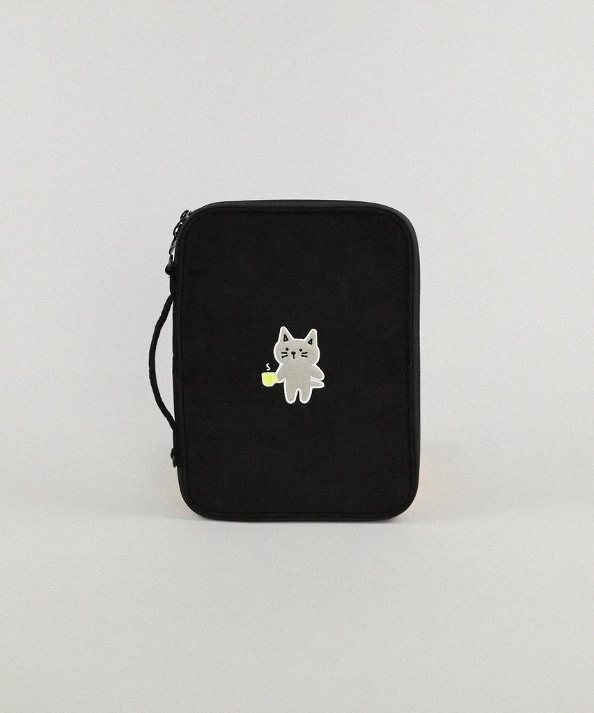 Kimhachan Corduroy Kitty Ipad Storage Bag - Black
