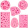 6-Piece Cake Molds Set, Flower/Butterfly/Leaf Shapes, Food-Grade Silicone, Pink Baking Tools