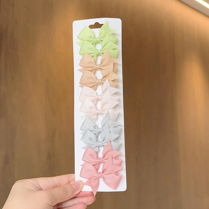 10Pcs/set Solid BB Hair Clips For Cute Girls Ribbon Bowknots Boutique Barrettes Hairpins Headwear Kids Hair Accessories Gifts