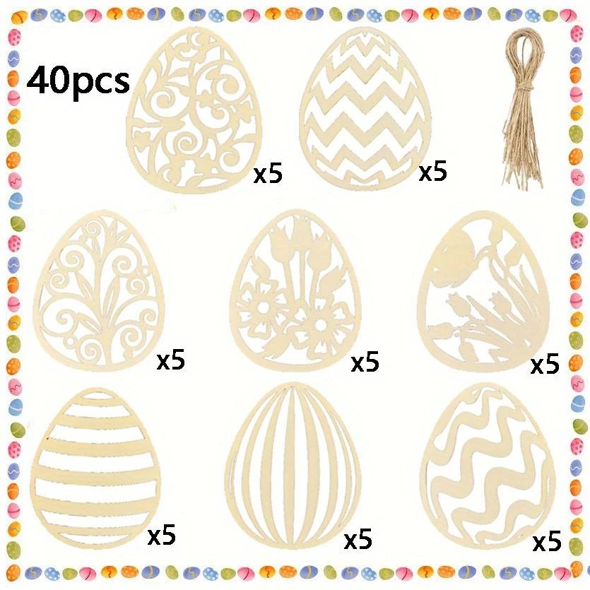 

40 штук деревянных пасхальных яиц для поделок своими руками, раскрашивания и украшения дома, идеальные пасхальные подарки и праздничные украшения