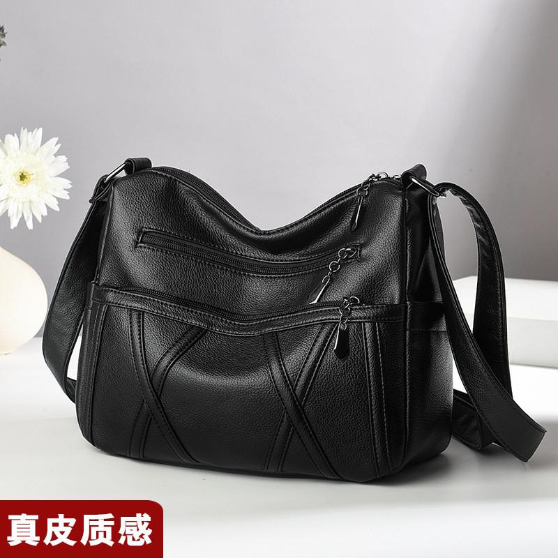 Elegant Black Red Blue Khaki Soft Leather Multi-purpose Shoulder Bag For Women With Zipper Closure