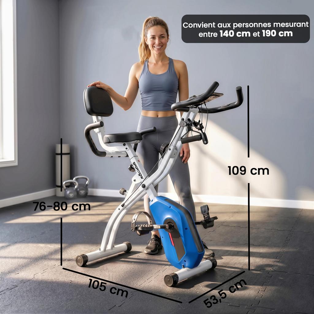 SPORTNOW Foldable Exercise Bike 4 In 1 Silent Fitness Bike Connected Kinomap Bluetooth and Zwift 105x53.5x109cm Blue