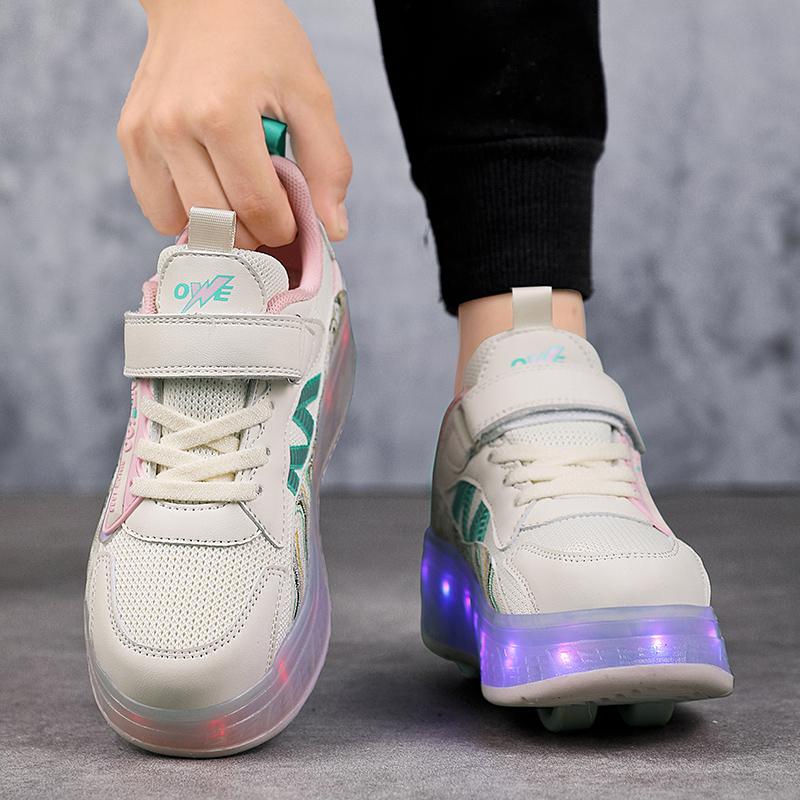 TUINANLE Rollschuhe mit vier Rädern, Laufschuhe für Jungen und Mädchen, können laufen, rutschen und schrumpfen, Blinklichter für Schüler