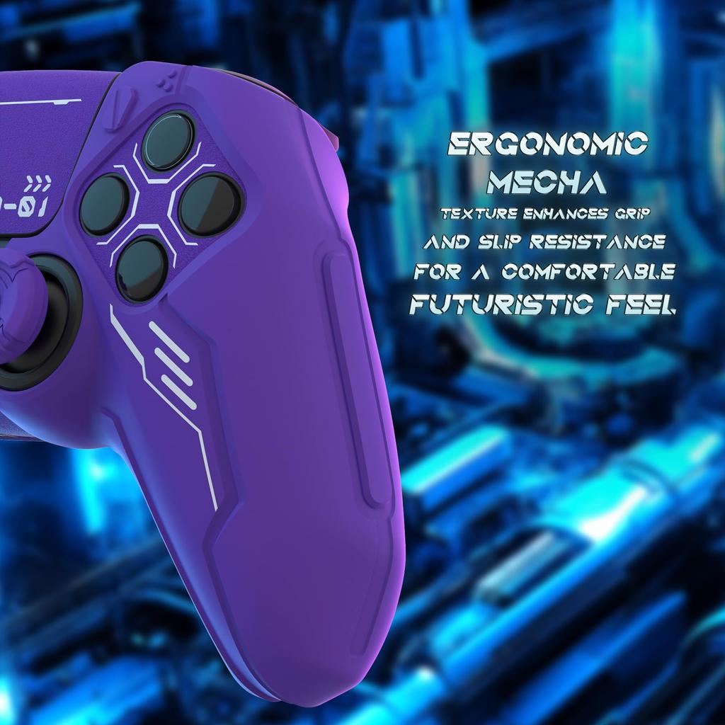 Silicone Cover for PlayVital Mecha Edition PS5 Improved Compatible with Charging Thumb Cap and Sticker Included Controller, Shockproof, Anti-slip