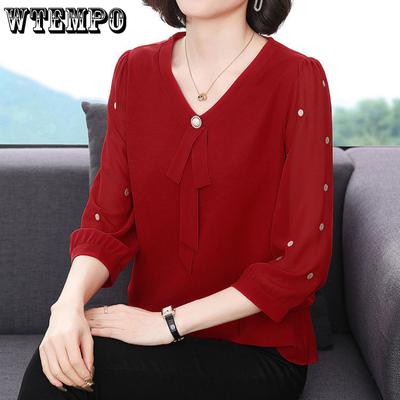 Mama-Blusen, einfarbige Chiffon-Bluse, lässig, dünn und schön, langärmelig, Damen-Shirts, Kleidung