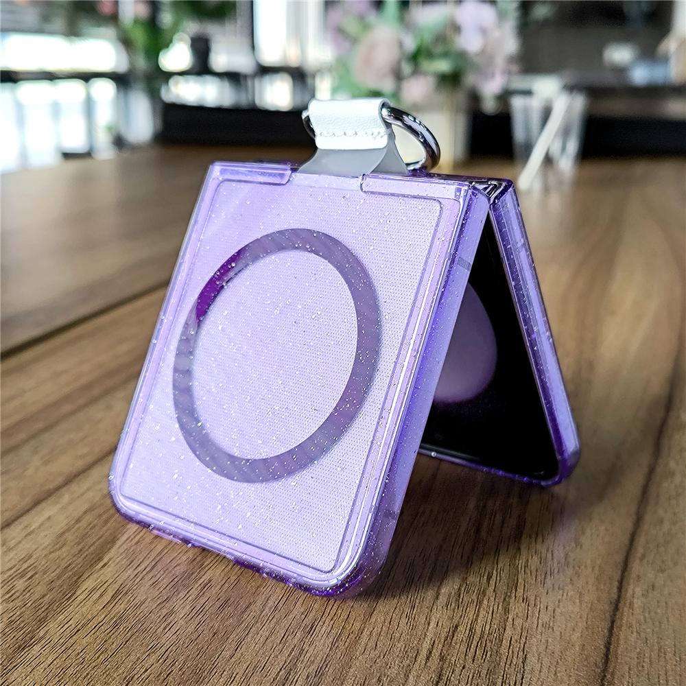 Glitter Transparent Magnetic Ring Holder Case For For Samsung Galaxy Z Flip 6 5 4 3 Wireless Charging Shockproof Cover For Z Flip6