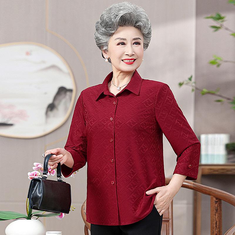 Plus-Size Long-Sleeve Summer Shirt for Elderly Women - Ideal for Grandmothers and Mothers for Spring and Autumn