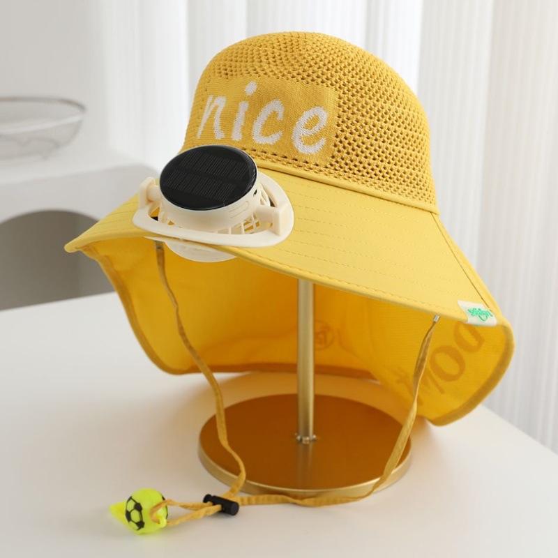 Children's Sun Hat Girls Solar Charging Fan Hat Shawl Bucket Hat Boys Neck Visor