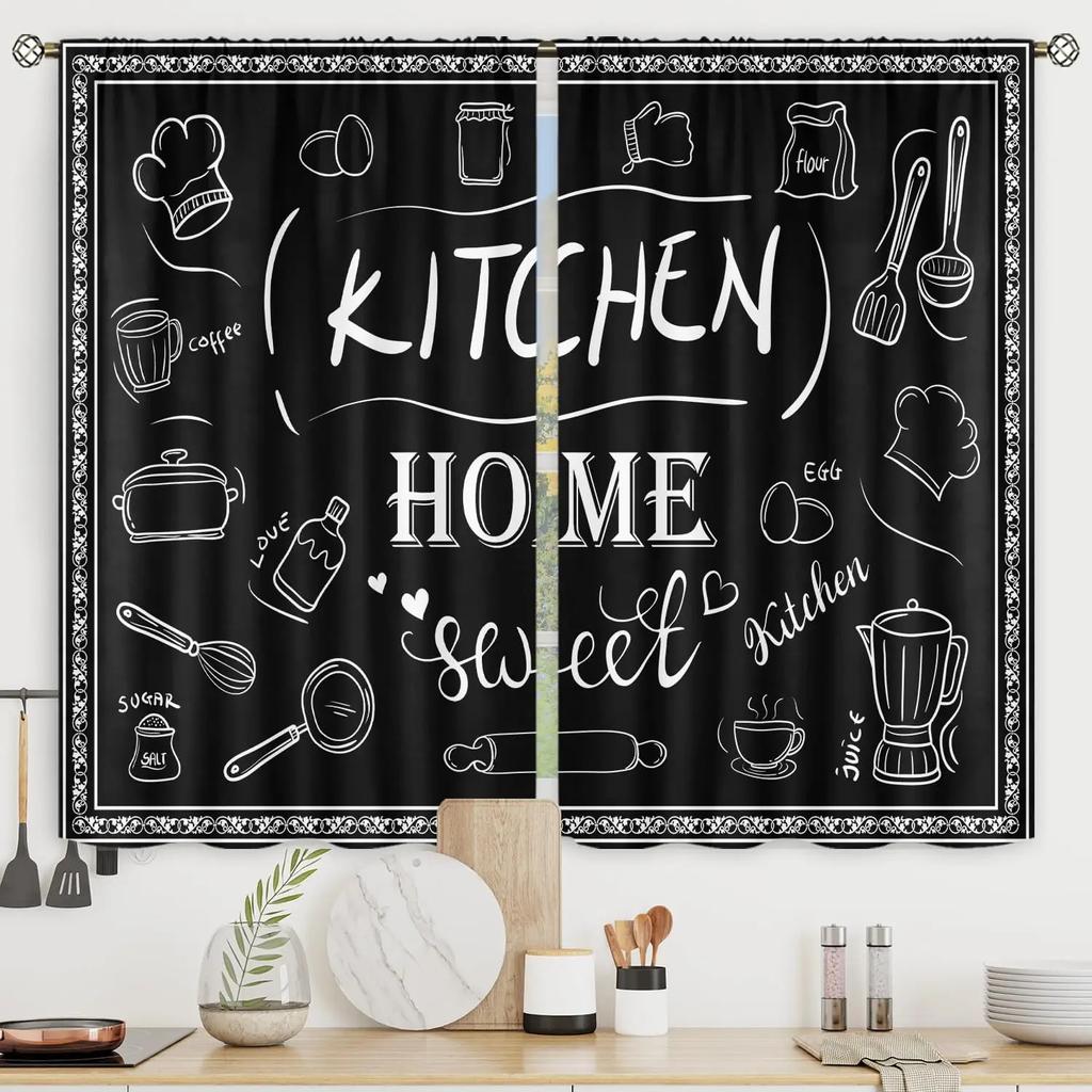 2pcs Farmhouse Kitchen Curtains Rustic Country Short Fork and Spoon Knife Savor Vintage Cafe Curtains For Bedroom Living Room
