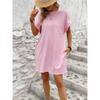 2026 New Women's Spring Summer Solid Color Round Neck Loose Fit Short Sleeve Pocket Casual Beach Dress