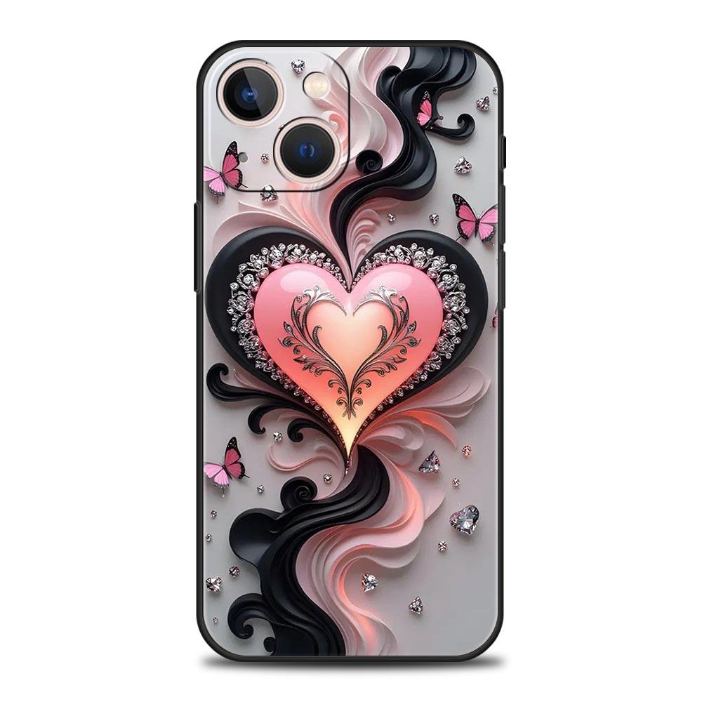 Colored Love Heart Printed Phone Case Cover for iPhone 17 16 15 14 13 12 Pro Max 11 Pro Max 17 AIR Plus Shockproof Soft TPU Bags