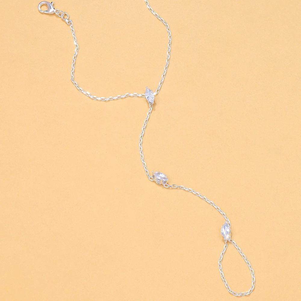 

ZAKOL 2025 New Bohemia Rhombus Crystal Zircon Bracelet Hand Zircon for Women Simple Thin Chain Finger Bracelet Zircon