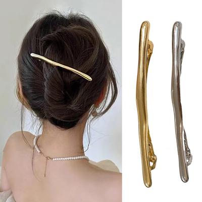 Neue Damen Vintage Einfache Goldene Lange Streifen Haarspangen Metall Unregelmäßige Form Haarspange Damen Glatte Federklemme Haarklammer