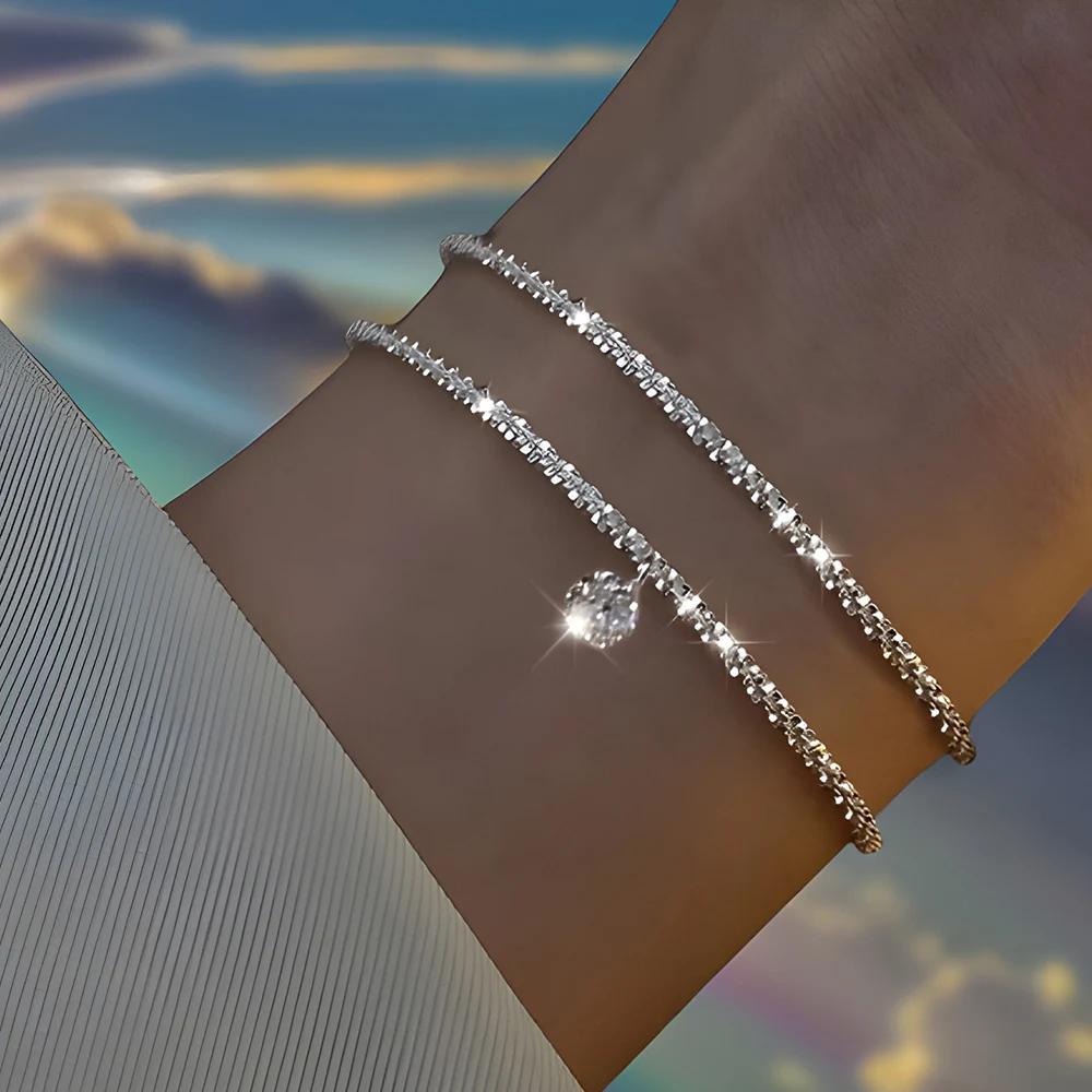 6 Pièces Bracelets Strass Argent 925 pour Femmes Filles Luxe Coréen Scintillant Ciel Étoilé Charms Bracelets Bijoux de Fête