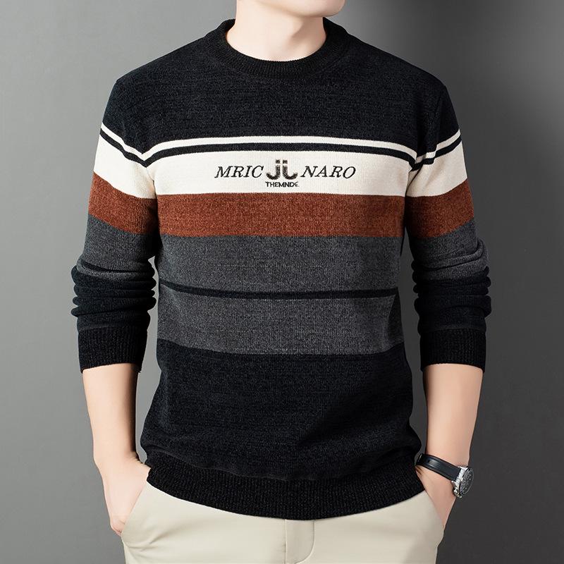 2025 Men s Autumn/Winter Versatile Thickened Knit Sweater Round Neck Warm Base Layer XL