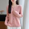 Temperament Women's 100% Wool V-Neck Cardigan Sweater, Small, Casual Knitwear for Autumn/Winter.