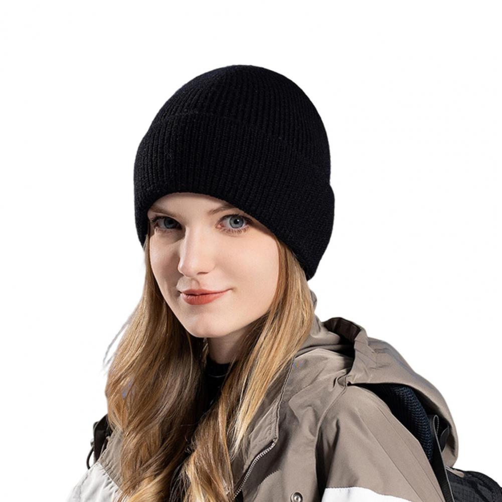 

Зимняя шапка унисекс, вязаная толстая эластичная шапка с начесом, однотонная, теплая, для повседневной носки, для катания на лыжах и коньках чёрный