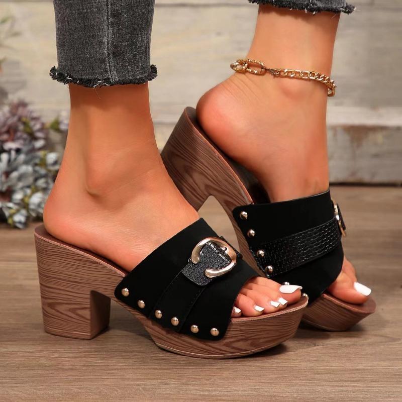 Large size thick high-heeled slippers women's summer Zhuotian TEUM style sandals slippers women