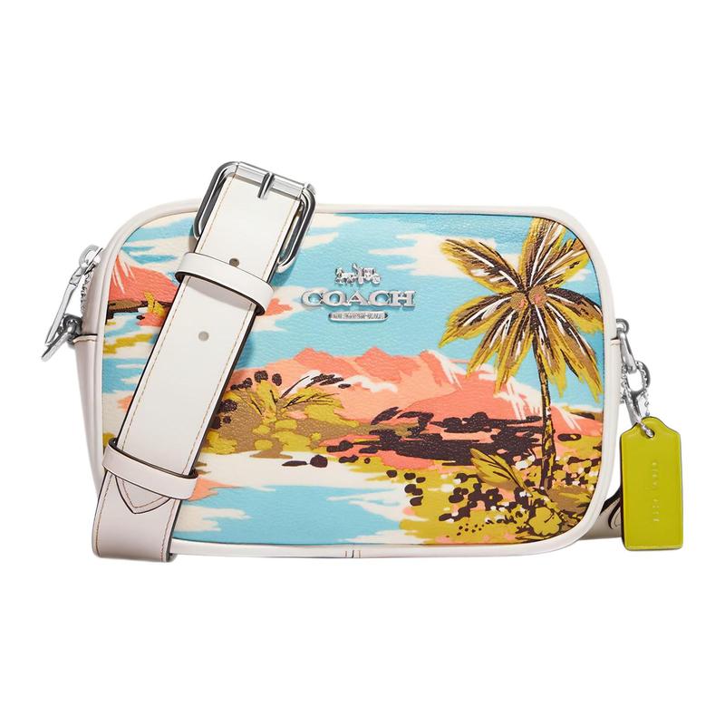 

COACH Jamie 19 Hawaiian print multi-function pocket zipper closure coated canvas and smooth leather crossbody bag mini women s color block коричневий