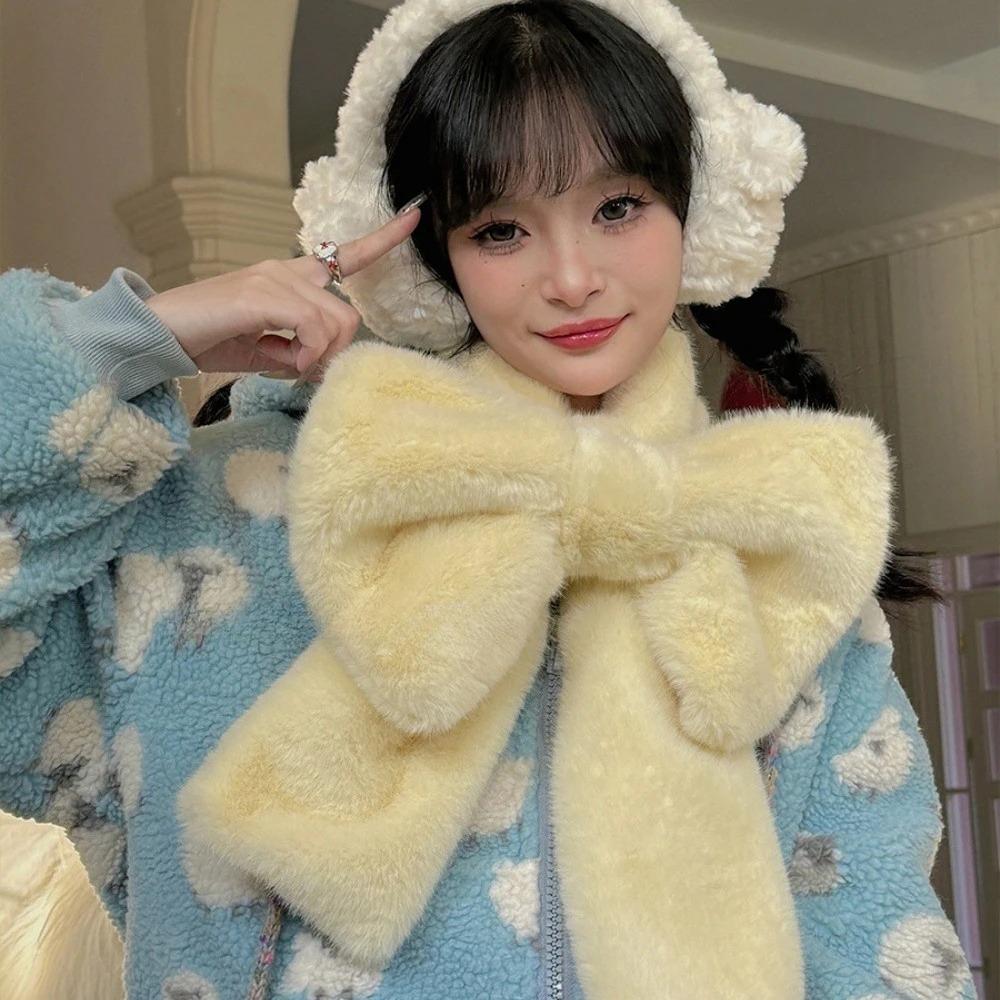 Sweet Big Bow Scarf Solid Color Thicken Neck Warmer Windproof Wool Neckerchief Warmer Stuff Gifts жёлтый