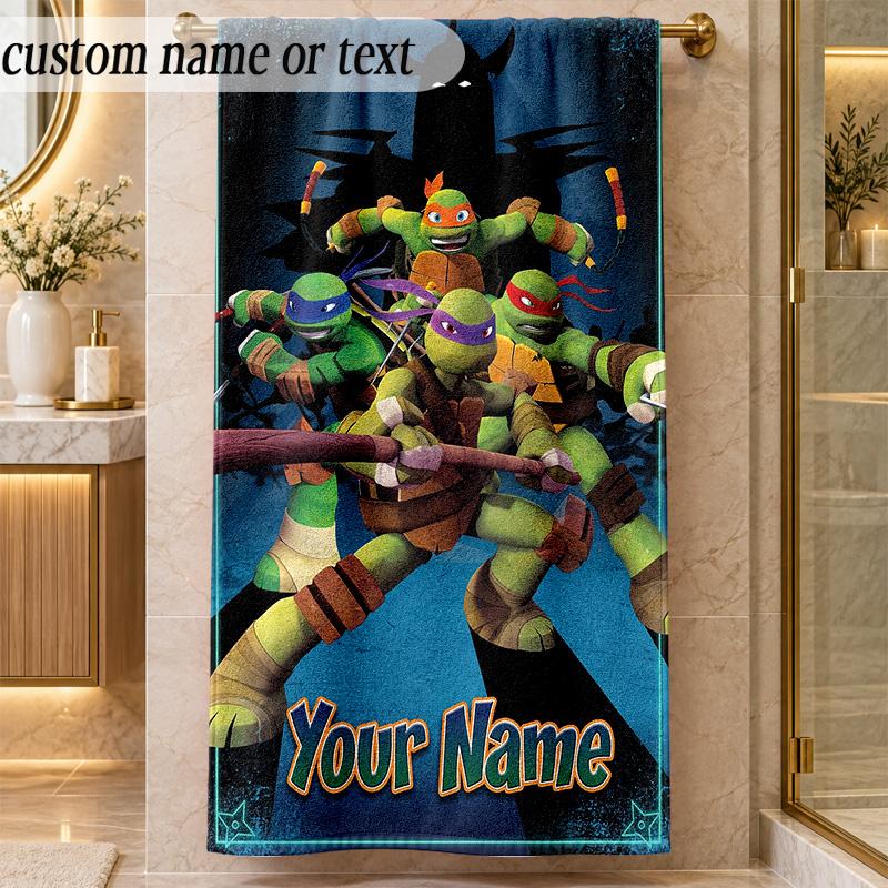 Beach TowelTeenage Mutant Ninja Turtles Custom Name Text Personalized Soft Towel for Beach Pool Indoor Home Decor Gift