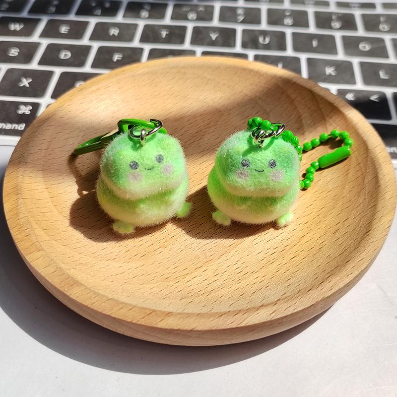 Resin Flocking Frog Animal Keychains Phone Lanyard Cartoon Lovely Fluffy Pendant Bag Earphone Case Car Key Ring Accessories
