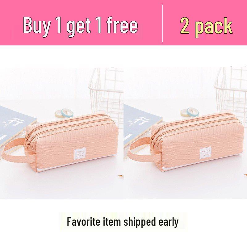 Ins Style Double Layer Canvas Pencil Case for Students - Simple, Creative Design with Zippers
