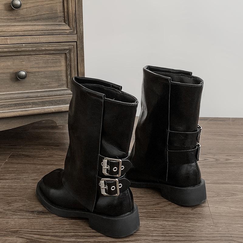 

Пряжка ремня в стиле панк Длинные женские ботфорты до колена Обувь на платформе и каблуке Осень Зима Слипоны Вечеринка Botas Mujer 39