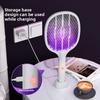 New 2-in-1 electric mosquito swatter with storage base,rechargeable,fly,bat,insect,use for home office,backyard,terrace camping