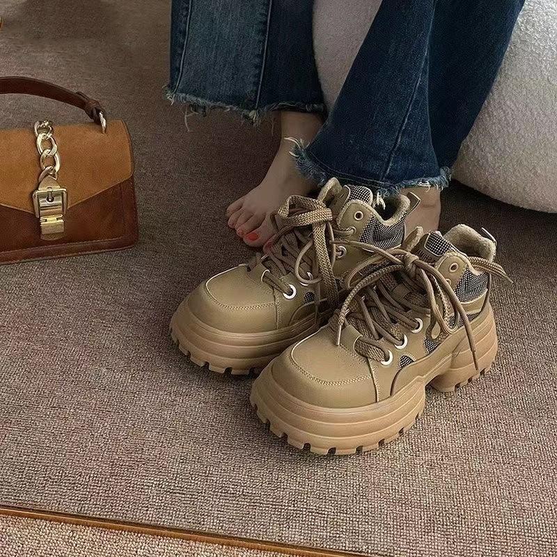 Damen Sportschuhe im amerikanischen Stil Plateauschuhe Retro Muffin Erhöht durch High-Top Casual Daddy Schuhe