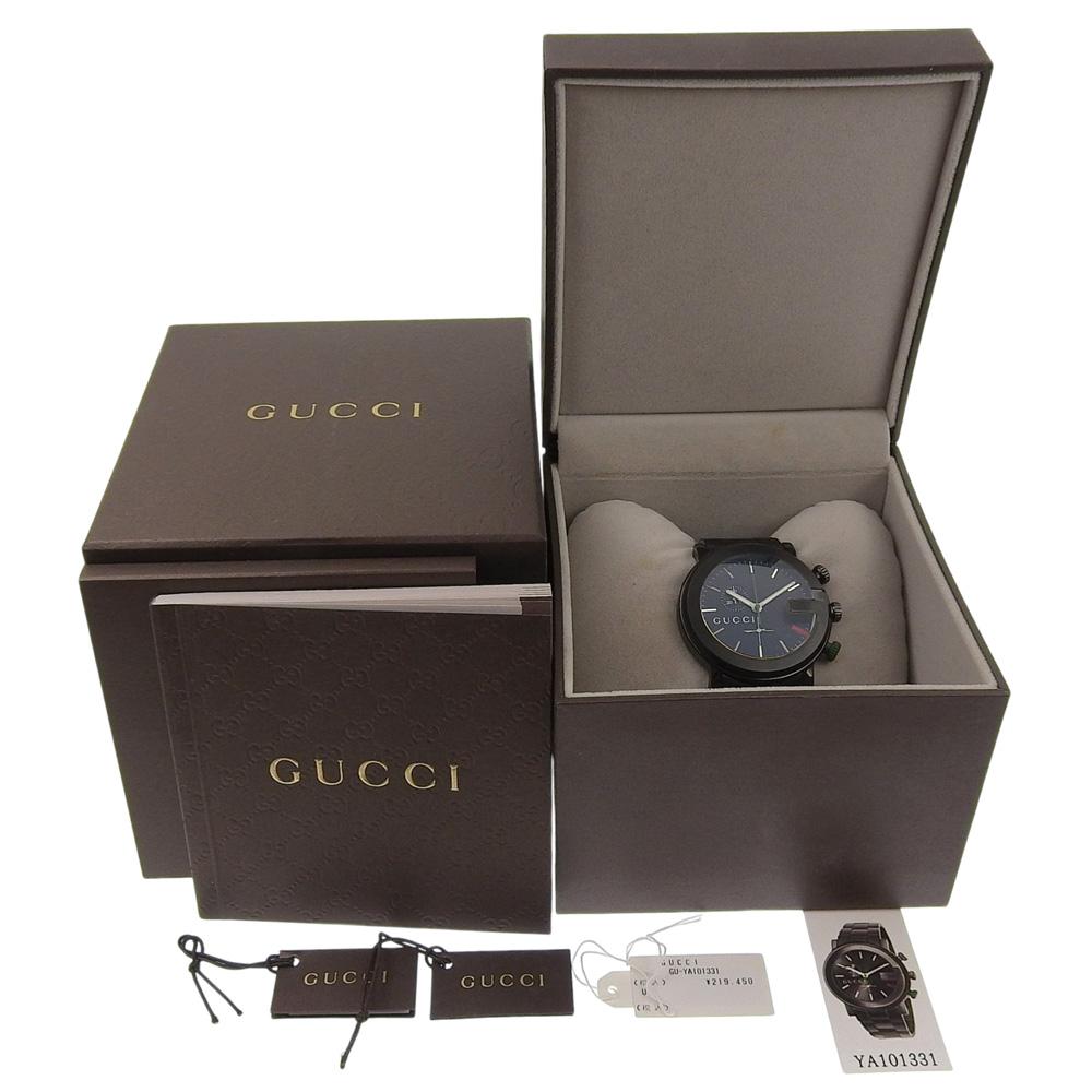 GUCCI G Chrono Watches 101M black blackDial Stainless Steel Quartz Chronograph mens Used