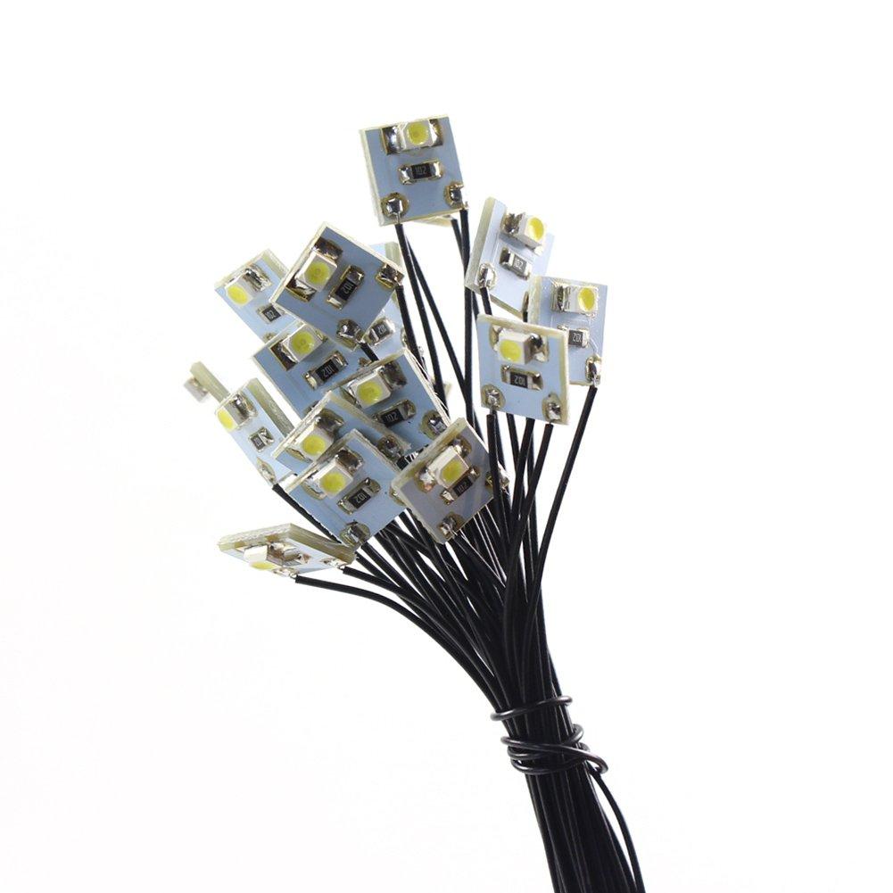 White SMD 3528 Chip LEDs with Wiring and Resistors for Model and Dioramas 20-Pack Trains, Railways, Buildings,