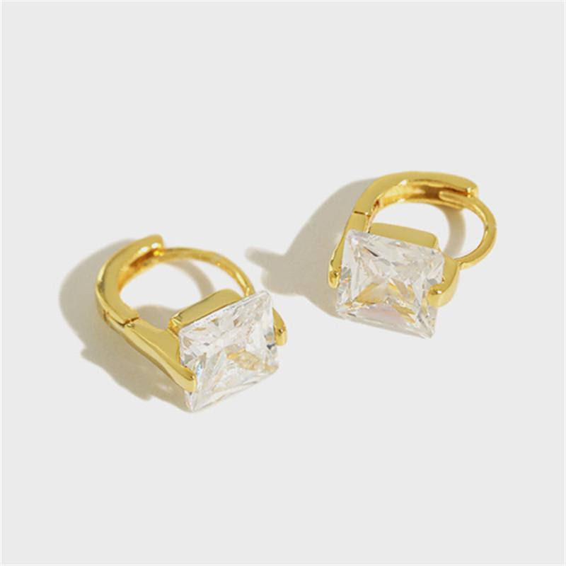 

925 Sterling Silver Korean Version Simple Geometric Square Zircon Earrings Women Classic Vintage Wedding Jewelry Gift золотий