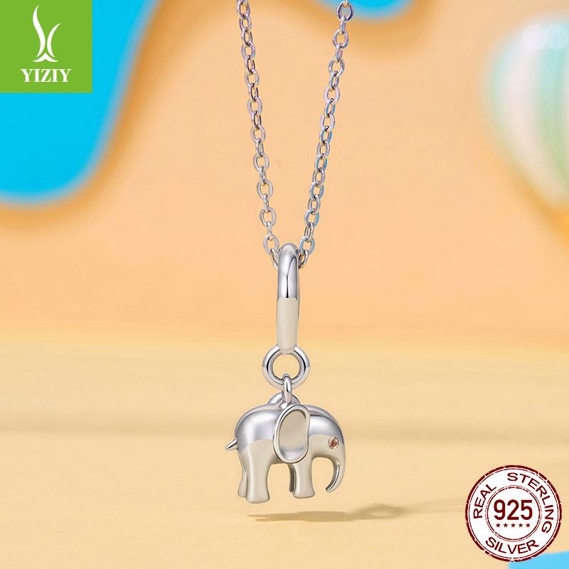 S925 Sterling Silver Baby Elephant Pendant Opening And Closing Button Head, Cute Animal Lucky Diy Beaded Accessories