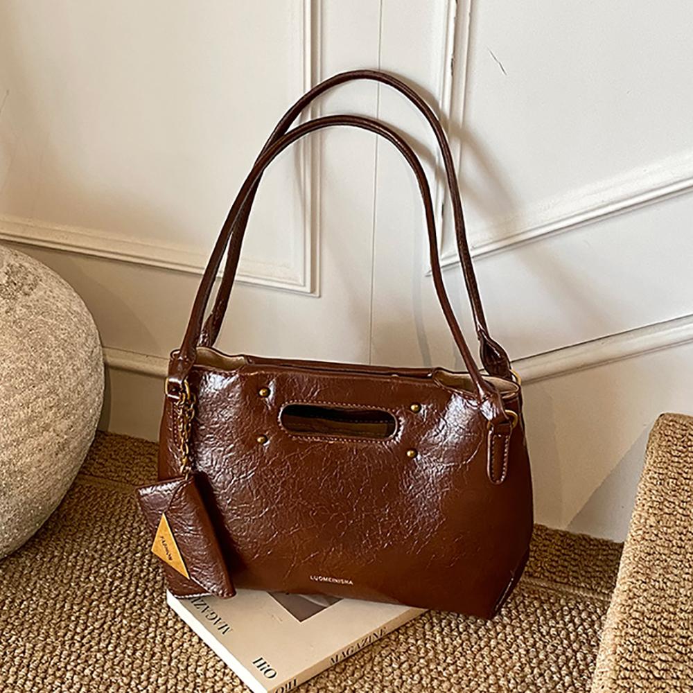 

Persalized Oil Wax Leather Handbag Autumn Winter Women s Retro Versatile Briefcase Fashi One Shoulder Crossbody Bag (20cm<Max Length<30cm) коричневый
