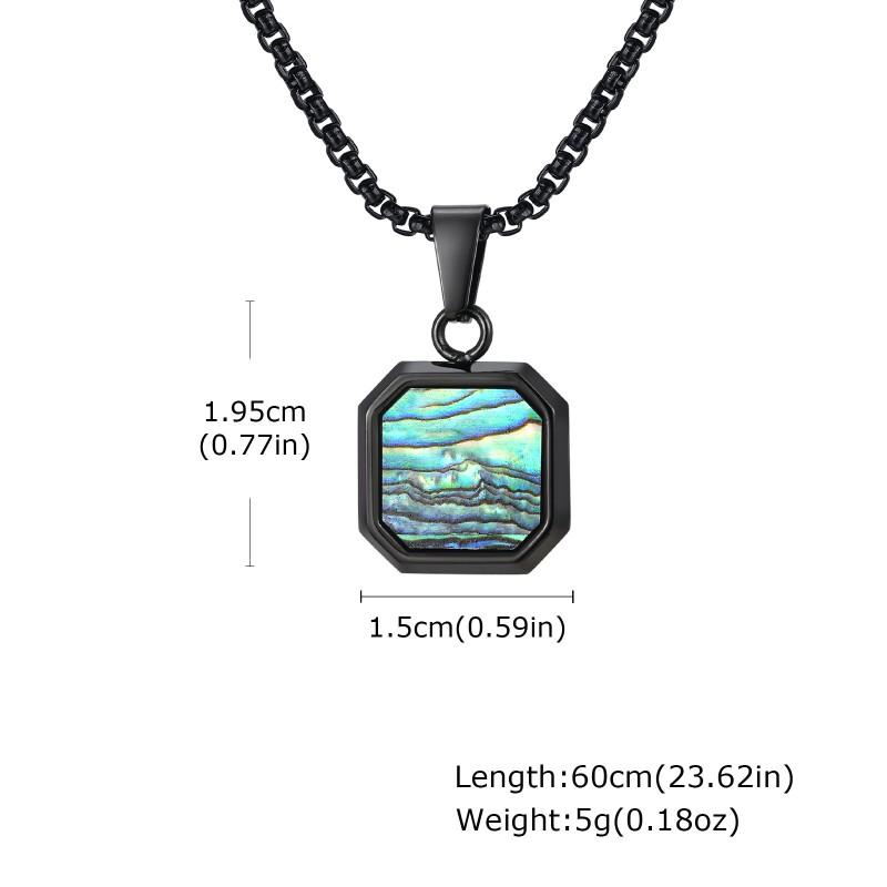 Stainless Steel Square Pendant Necklace Men Long Chain Layered Hip Hop Jewelry Geometric Titanium
