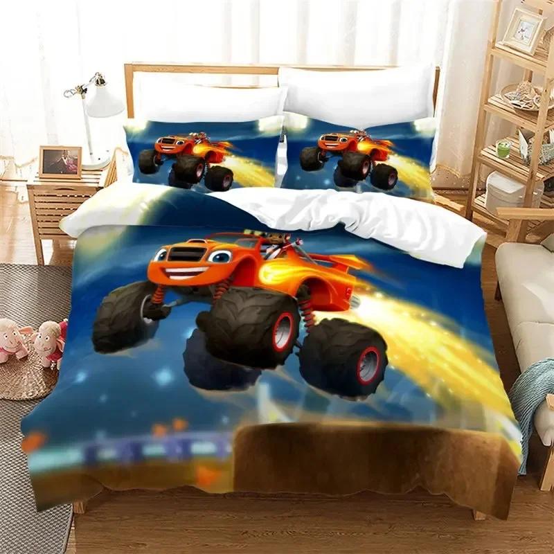 Cartoon Monster Truck Cool Vehicle Off Road Vehicle Bedding Set Boys Girls Twin Queen Size Duvet Cover Pillowcase Bed Kids Adult