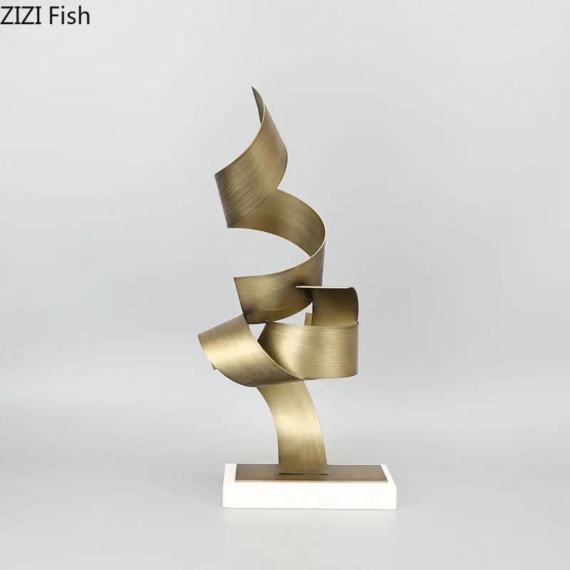 Creative Golden Streamer Marble Base Metal Statue Modern Design Living Room Furnishings Sculpture Desk Decoration Ornaments