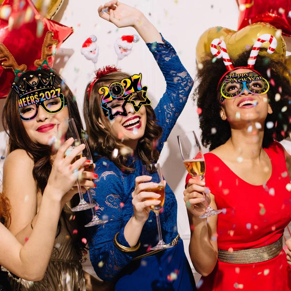 8PCS Colorful Printed 2027 New Year Party Glasses Irregularly Shaped Festive Party Glasses  Children