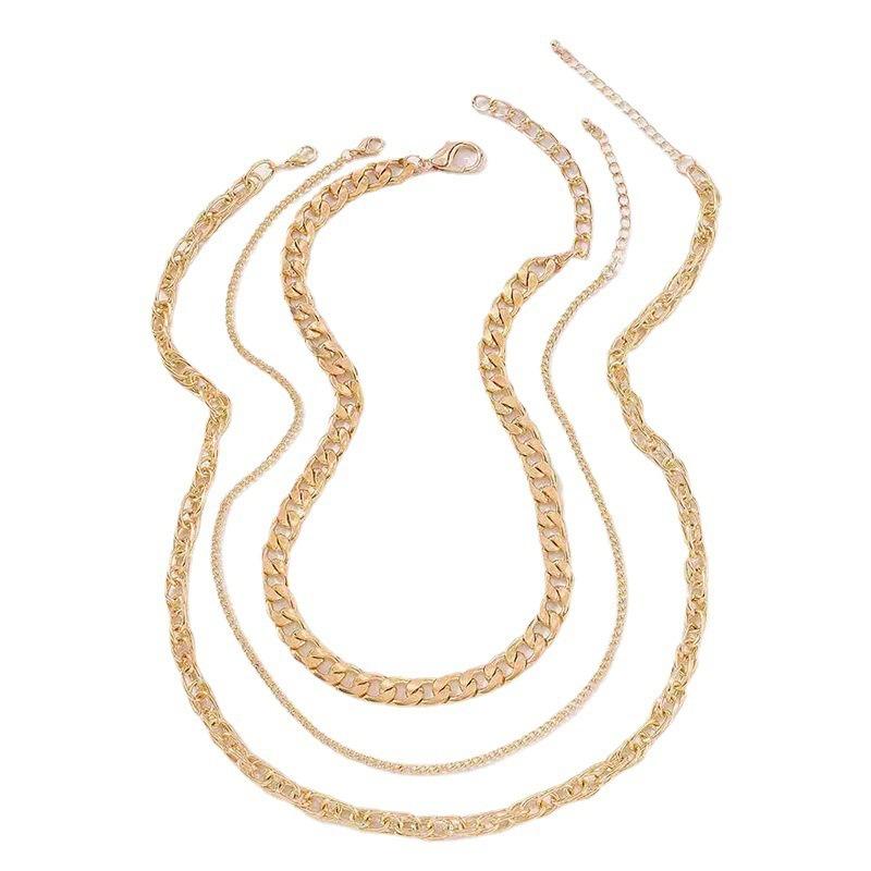 Trendy punk hip-hop style layered necklace - bold and edgy metal chunky chain