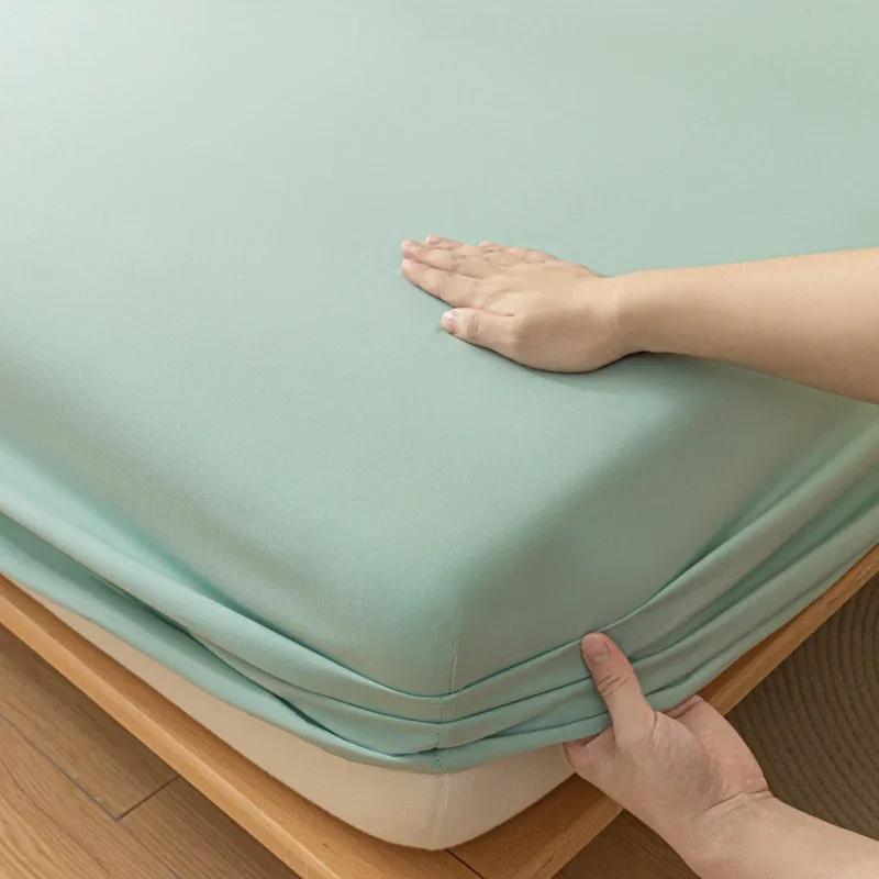 Soft Cotton Fitted Sheet Single Double Bed Mattress Cover with Elastic Band Bed Sheet Bed Linens Solid Color Sheet Mattress Topper