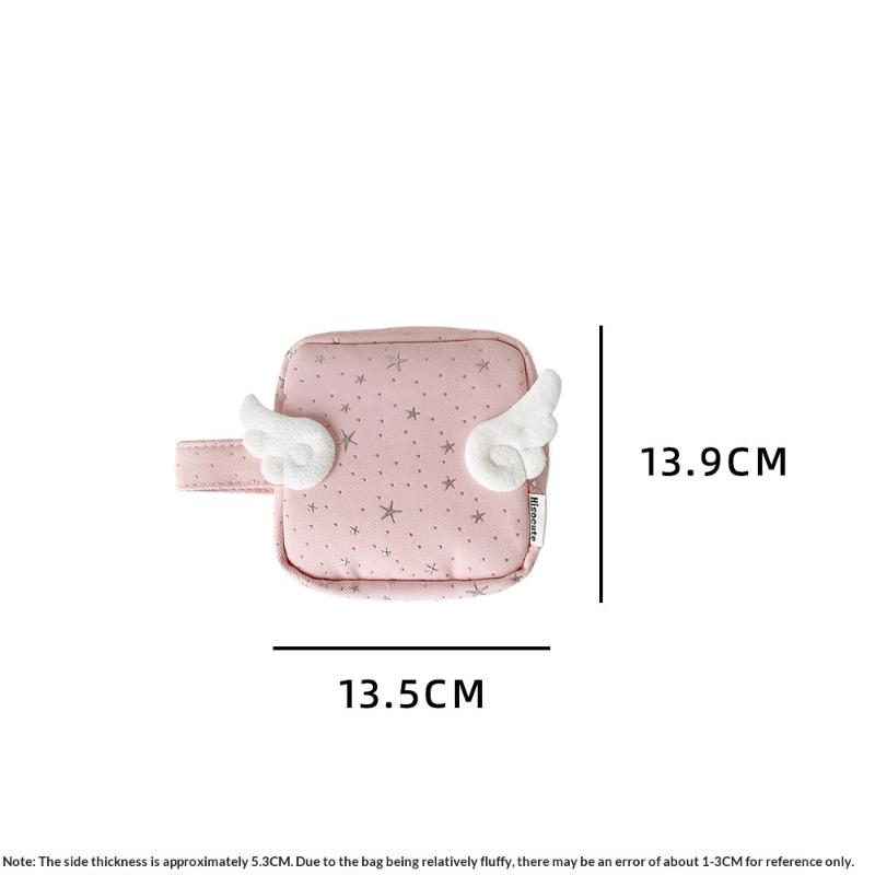 Mini Size Makeup Bag For Women Star Pattern Wings Patchwork Travel Cosmetic Organizer Multi-Purpose Space Saving Lipstick Pouch