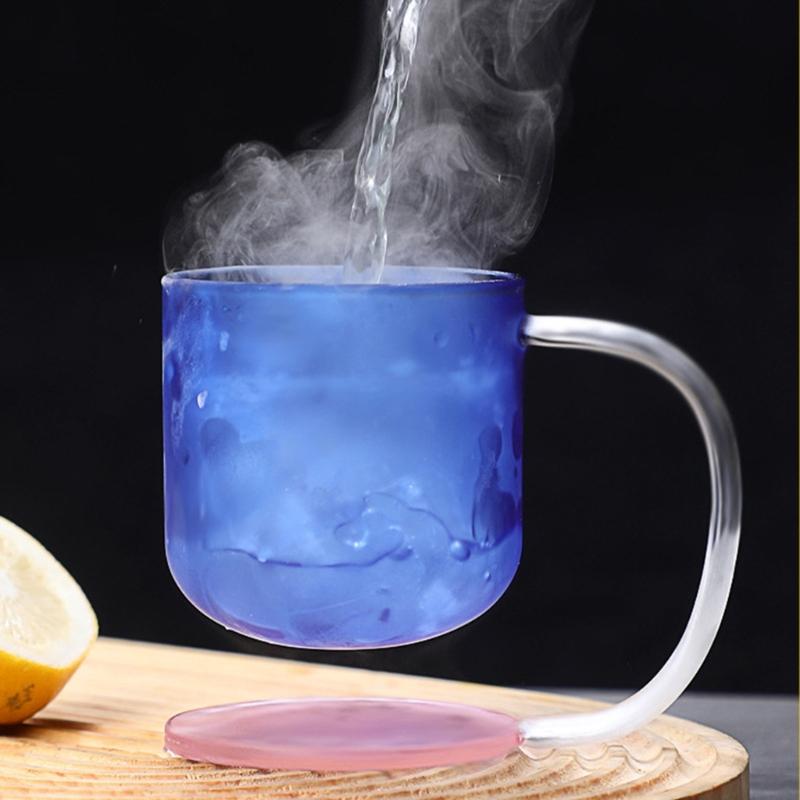 Clear Glass Cup with Base and Handle Floating Design Heat Resistant Ergonomic Coffee Mug Drinking Cup Household Use