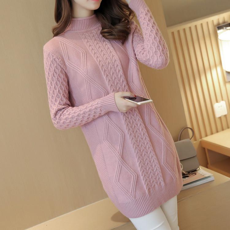 Autumn and Winter Medium and Long Pullover Knitted Bottoming Shirt Women's Fashion Temperament with Slim Fit Solid Color Turtleneck Sweater