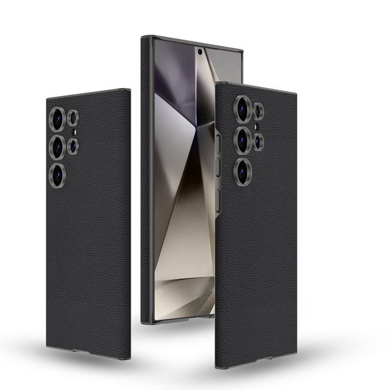 Plain Leather Phone Case for Samsung S24ultra-Drop-Resistant Silicone Plain Leather Protective Cover Frosted Shell High-End Business