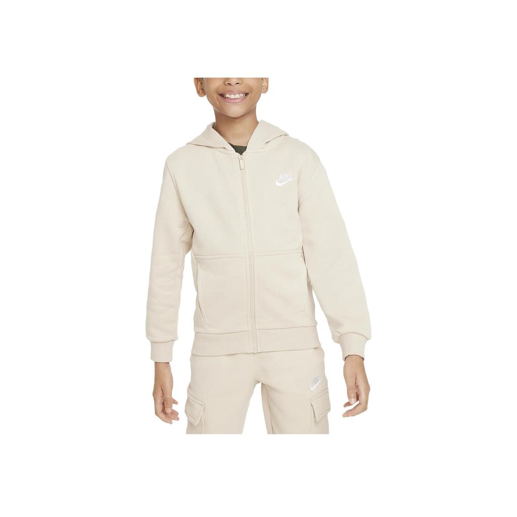 Nike Solid Color Logo Hooded Long Sleeve Jacket Kids jackets Beige FD3017-126