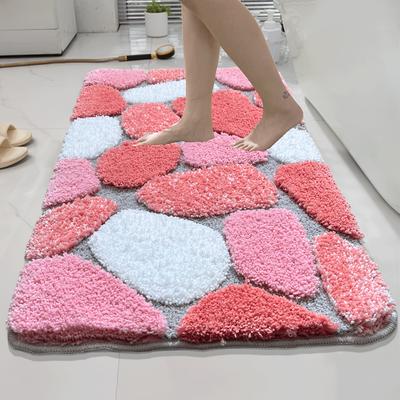 [Soft Bath Mat] Soft Plush Pebble-Shaped Bath Mat | Non-Slip Backing,Ultrafine Polyester Blend, Multicolor Options for Bedroom & Living Room Decor